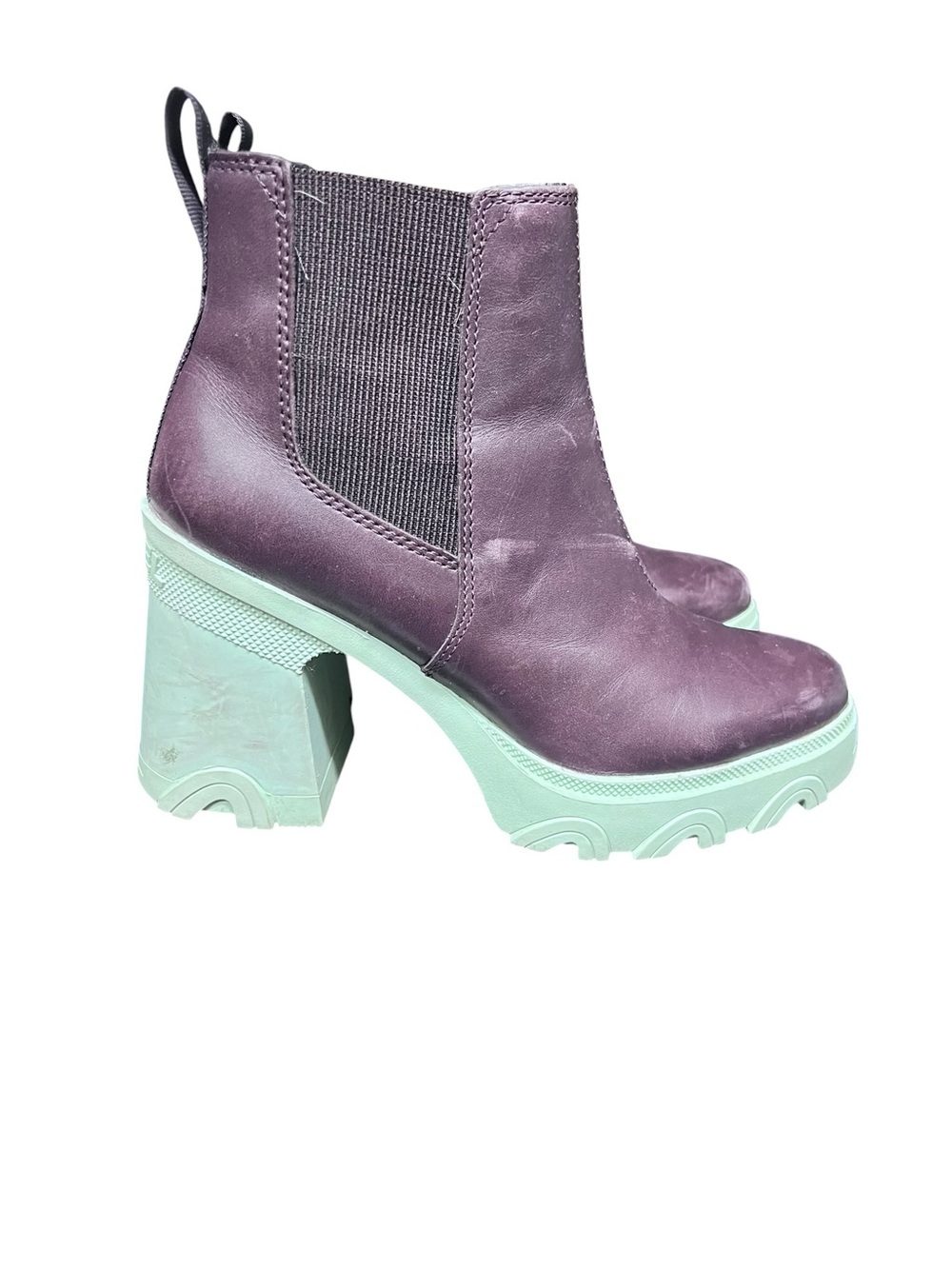 Women's Sorel Brex Heel Leather Chelsea Boots Cinder Sea Sprite Size 7